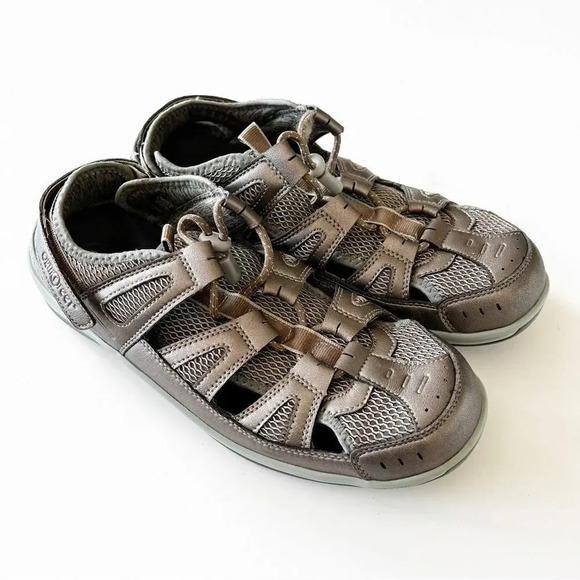 Orthofeet Pewter Faux‎ Leather Fisherman Sandals Women’s Size 12 Wide Orthopedic - Picture 2 of 10
